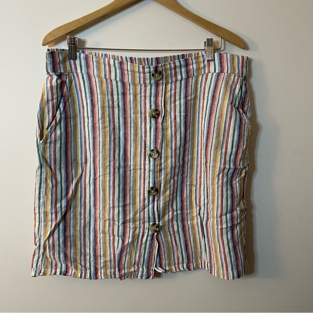Prosecco Linen blend Striped Button-Front Skirt size 16